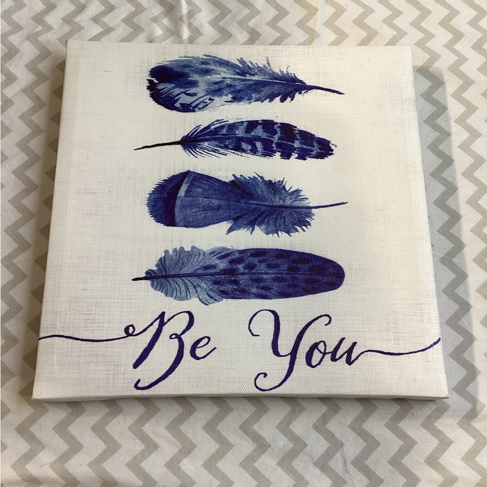 Be You Blue Feathers Canvas Picture